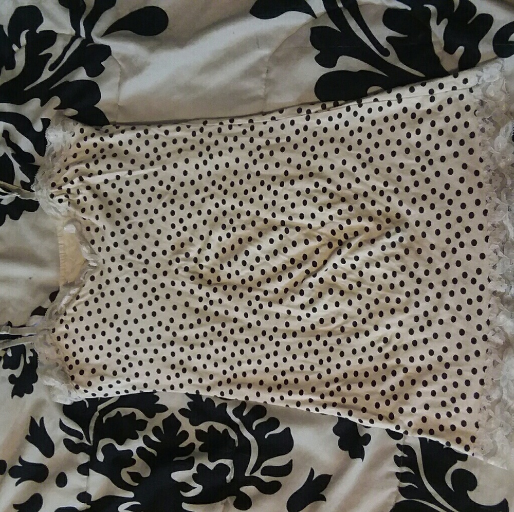 Lace outlined white polka dot cami